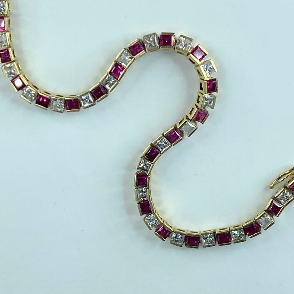 14K yellow gold 4.8ct natural Ruby tennis bracelet 8.25" 10.9g 8.25" JR421 - Picture 9 of 10